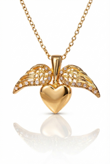 Elegant Gold Heart Wing Pendant Necklace for Women