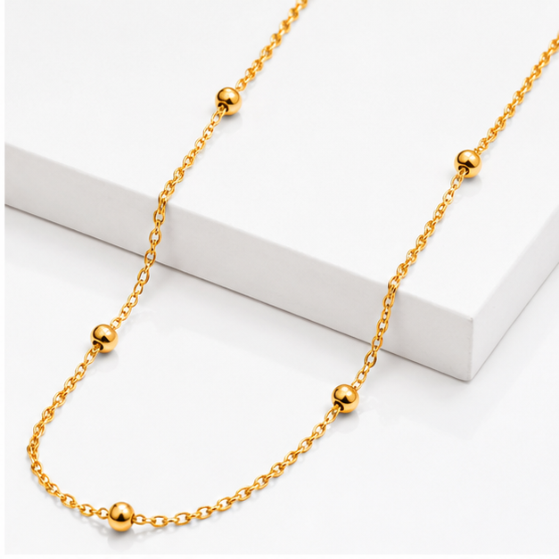 Women's Elegant Gold Bead Link Chain Necklace