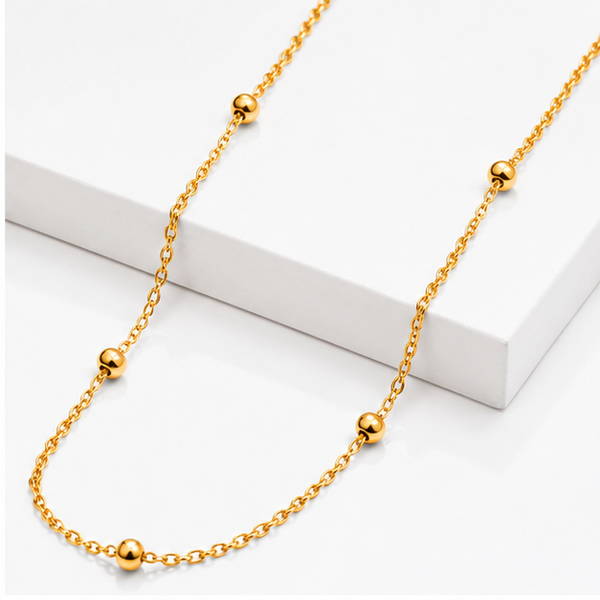 Women's Elegant Gold Bead Link Chain Necklace