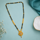 Traditional Black Bead Mangalsutra Necklace with Designer Round Pendant for Women