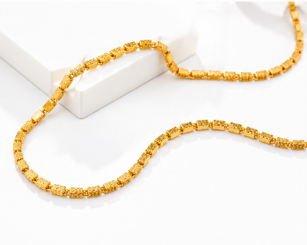 NXGOLD Premium Gold Rectangular Link Chain for Men & Women