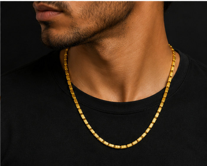 NXGOLD Premium Gold Rectangular Link Chain for Men & Women