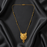 NXGOLD Antique Floral Pendant Mangalsutra with Black Beads