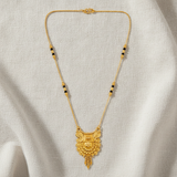 NXGOLD Antique Floral Pendant Mangalsutra with Black Beads