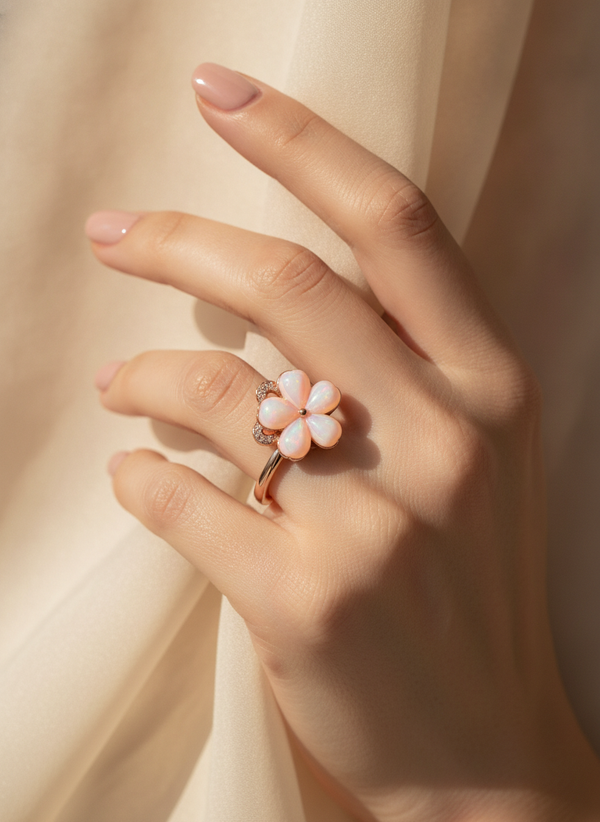 NXGOLD Luxury 360° Rotating Flower Ring with Opal & Cubic Zirconia
