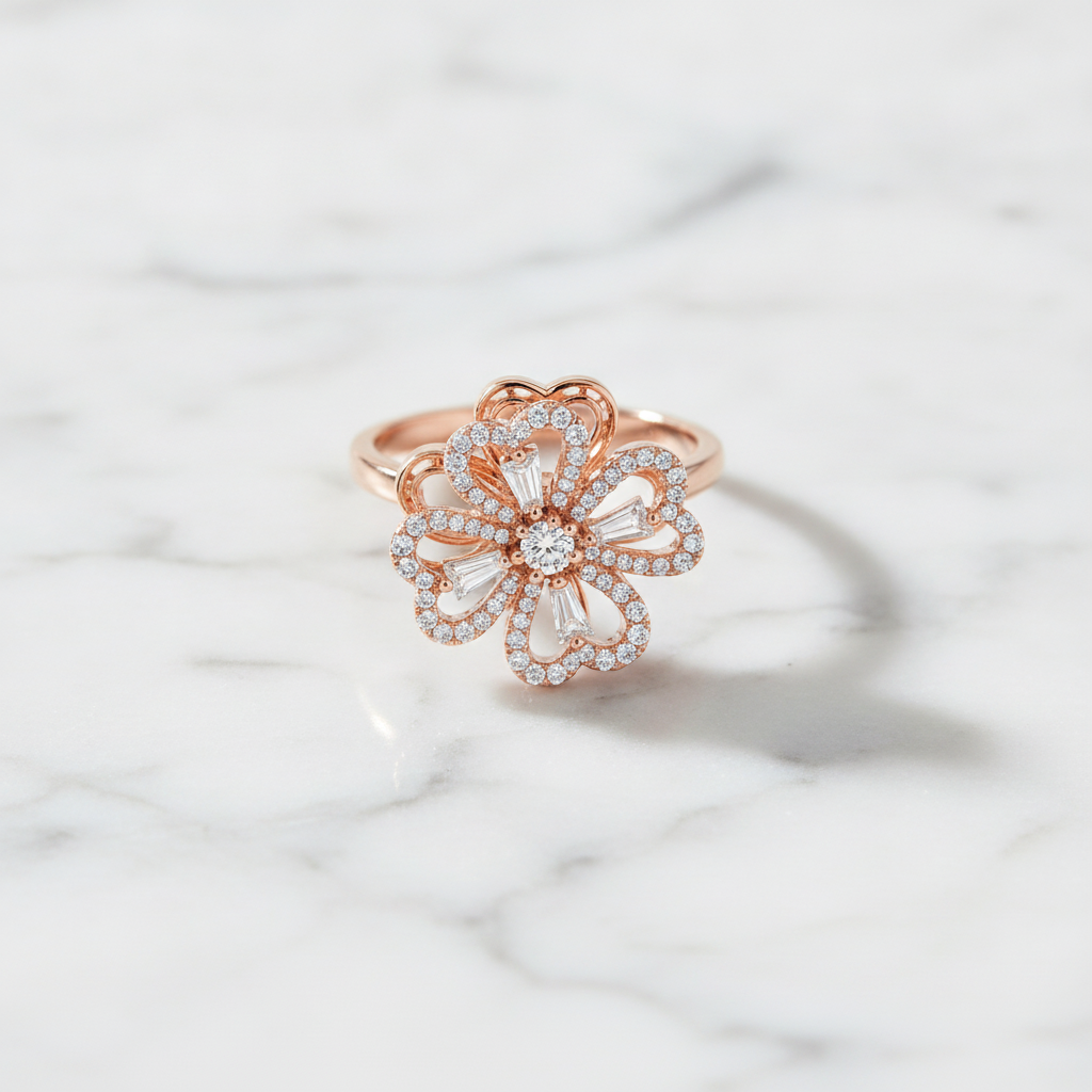 NXGOLD Luxury 360° Spin Flower Ring with Cubic Zirconia