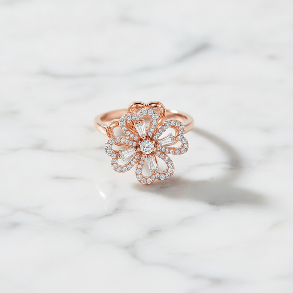 NXGOLD Luxury 360° Spin Flower Ring with Cubic Zirconia
