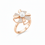 NXGOLD Rose Gold 360° Rotating Flower Ring with Pearl & CZ Stones