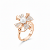 NXGOLD Rose Gold 360° Rotating Flower Ring with Pearl & CZ Stones