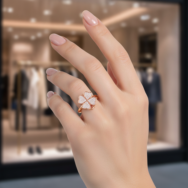 Luxury 360° Spin Clover Ring with Sparkling CZ Stones