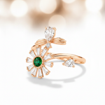 NXGOLD Luxury 360° Rotating Daisy Ring with Emerald Green Stone