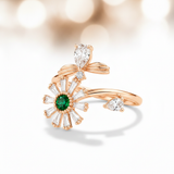 NXGOLD Luxury 360° Rotating Daisy Ring with Emerald Green Stone