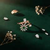 NXGOLD Luxury 360° Rotating Daisy Ring with Emerald Green Stone