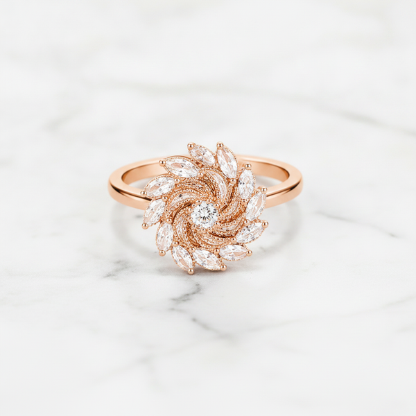 NXGOLD 360° Rotating Crystal Flower Ring for Women