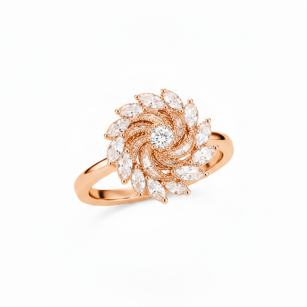 NXGOLD 360° Rotating Crystal Flower Ring for Women