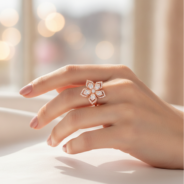 Luxury 360° Spin Flower Ring with Premium CZ Stones