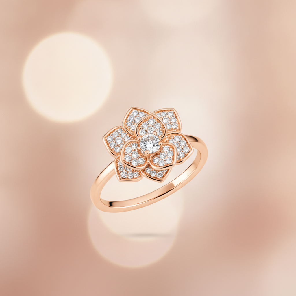 NXGOLD 360° Rotating Flower Spinner Ring for Women