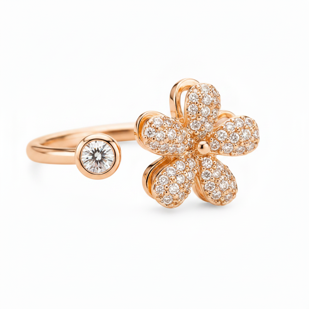 Luxury Bloom 360° Spinner Ring with Sparkling CZ Stones