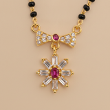 Traditional Mangalsutra with Red Stone & Sparkling CZ Flower Design