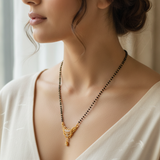 Women's Traditional Black Bead Mangalsutra with CZ Stone Pendant