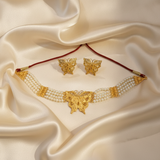 Elegant Butterfly Pearl Choker & Earrings Set