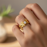Chic Adjustable Anti-Tarnish Sunflower Ring with CZ Stone