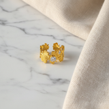 Elegant Textured Anti-Tarnish Layered Ring with CZ Stone