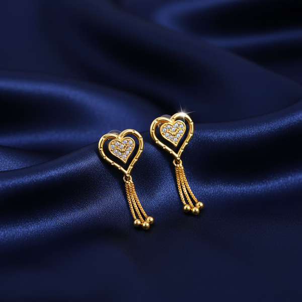 Heart Tassel Stud Earrings for Women
