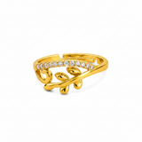 NXGOLD Nature Inspired Leaf Open Ring with Cubic Zirconia