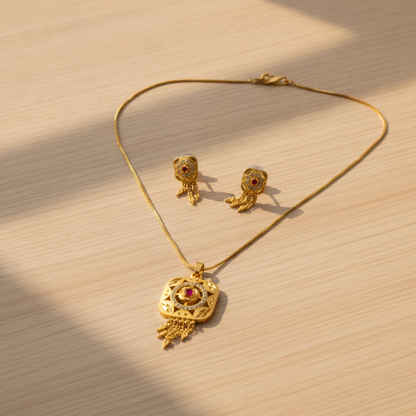 Designer Square Pendant Necklace with Matching Earrings