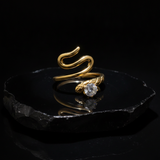 Trendy Snake Style Adjustable Ring with Crystal CZ Stone
