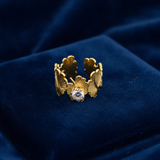 NXGOLD Leaf Adjustable Ring with Solitaire CZ Stone for Women