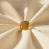 Classic Floral Leaf Stone Studded Ring for Women