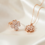 Elegant Rose Gold Floral CZ Pendant Necklace with Matching Designer Ring Set for Women