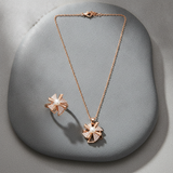 Elegant Rose Gold Pinwheel Pearl & CZ Pendant Necklace with Matching Ring Combo Set for Women