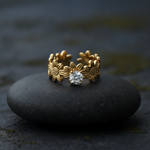 Luxury Flower Blossom Adjustable Ring with Sparkling CZ for Women