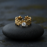 Luxury Flower Blossom Adjustable Ring with Sparkling CZ for Women