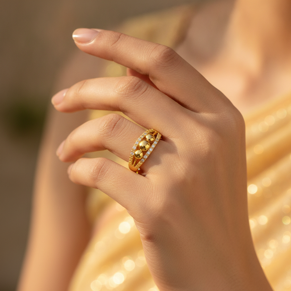 Trendy Triple Ball CZ Adjustable Ring for Women & Girls