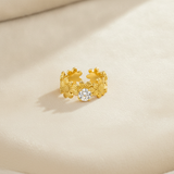 Luxury Flower Blossom Adjustable Ring with Sparkling CZ for Women