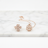 Elegant Rose Gold Floral CZ Pendant Necklace with Matching Designer Ring Set for Women