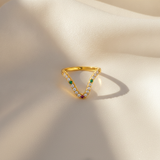 Elegant Curved Wave Ring with Multicolor Cubic Zirconia for Women & Girls