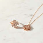 Elegant Rose Gold Floral CZ Pendant Necklace with Matching Designer Ring Set for Women