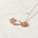 Elegant Rose Gold Floral CZ Pendant Necklace with Matching Designer Ring Set for Women