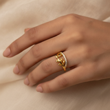 NXGOLD Nature Inspired Leaf Open Ring with Cubic Zirconia
