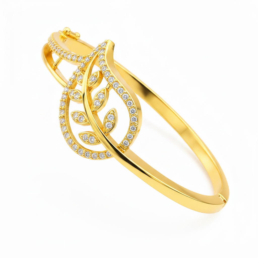 Designer Botanical Leaf CZ Gold Bracelet Women & Girls
