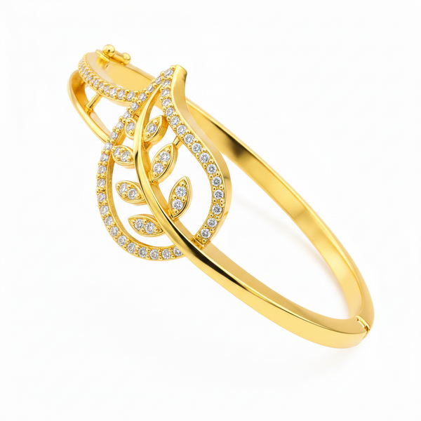 Designer Botanical Leaf CZ Gold Bracelet Women & Girls