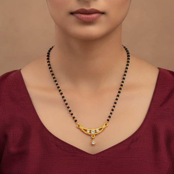 Traditional Black Bead Mangalsutra with Designer CZ Pendant