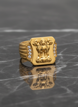 NXGOLD Royal Ashoka Lion Emblem Gold Signet Ring for Men