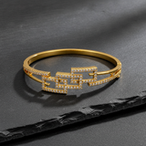 Luxury Geometric CZ Open Kada Bracelet for Women