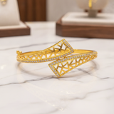 Luxury Geometric Lattice CZ Open Kada Bracelet for Women